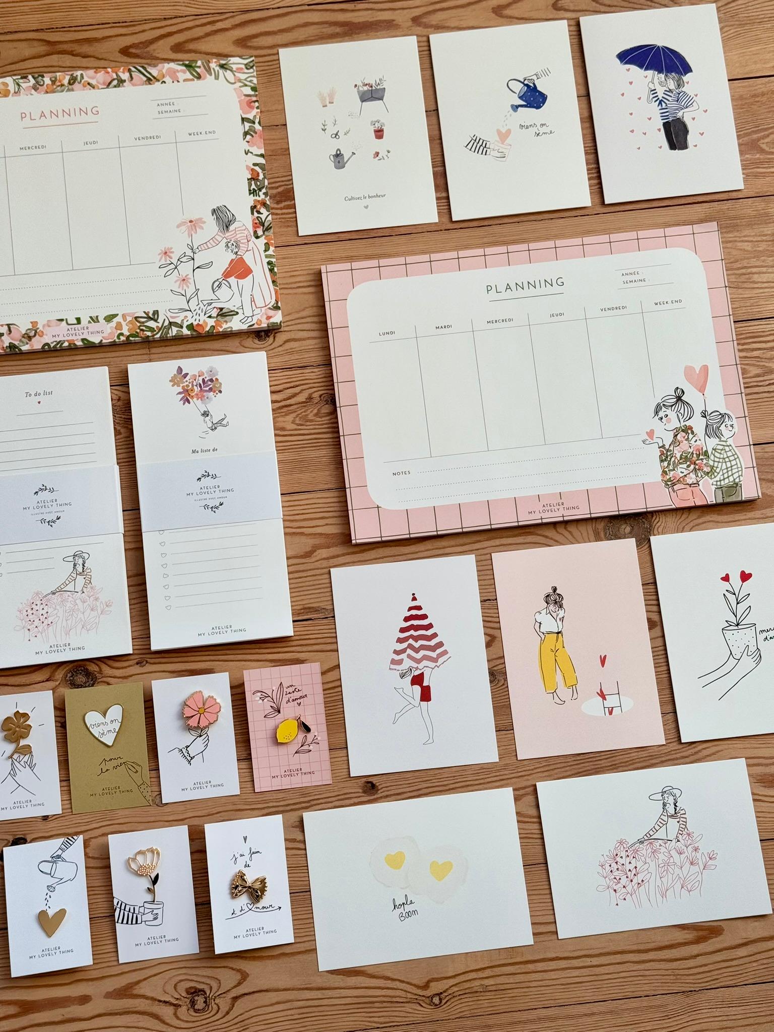 Papeterie romantique My Lovely Thing avec bijoux fantaisie : cartes, planning, to-do list